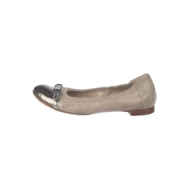 Attilio Giusti Leombruni Pewter Suede Agl Round Toe Metallic Cap Toes Flats Size Eu