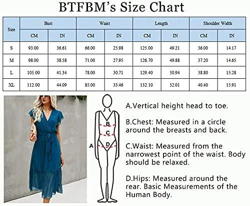 BTFBM Women Summer Bohemian Floral Casual Wrap V Neck Ruffle Cap Sleeveless Belt A-Line Pleated Hem Swing Midi Sun Dress (Swiss Dot Lake Blue, s)
