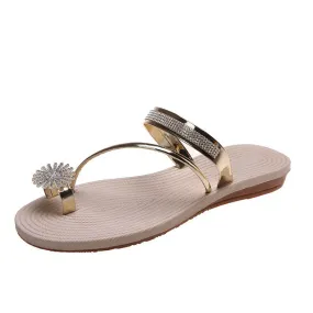 Cuzcare Women Sandals Rhinestone Comfortable Soft Luxury Flat Sandals
