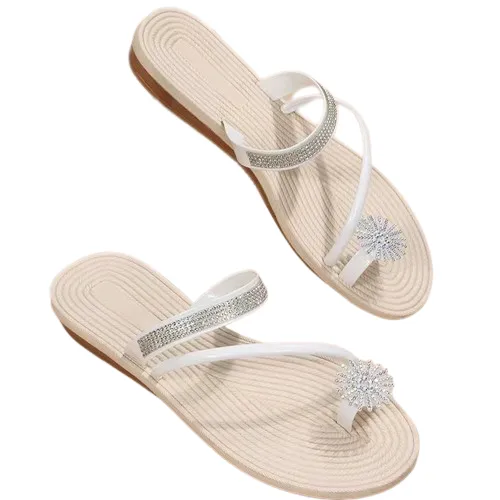 Cuzcare Women Sandals Rhinestone Comfortable Soft Luxury Flat Sandals
