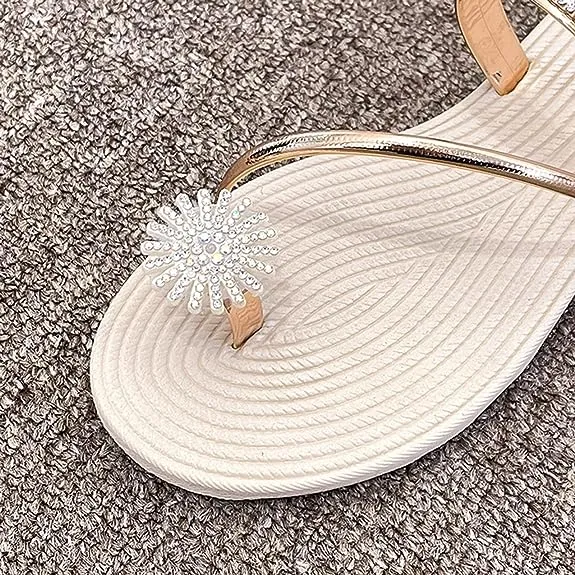 Cuzcare Women Sandals Rhinestone Comfortable Soft Luxury Flat Sandals