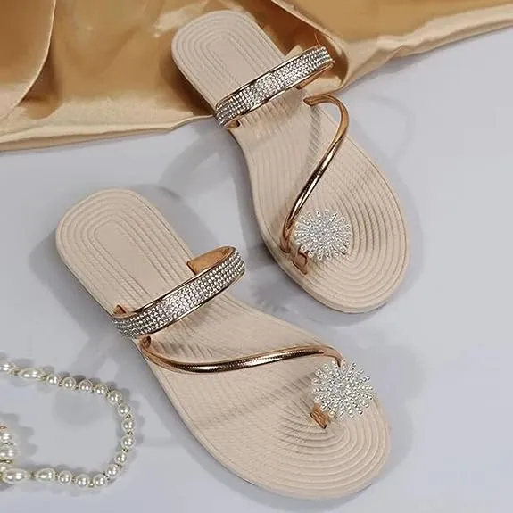 Cuzcare Women Sandals Rhinestone Comfortable Soft Luxury Flat Sandals