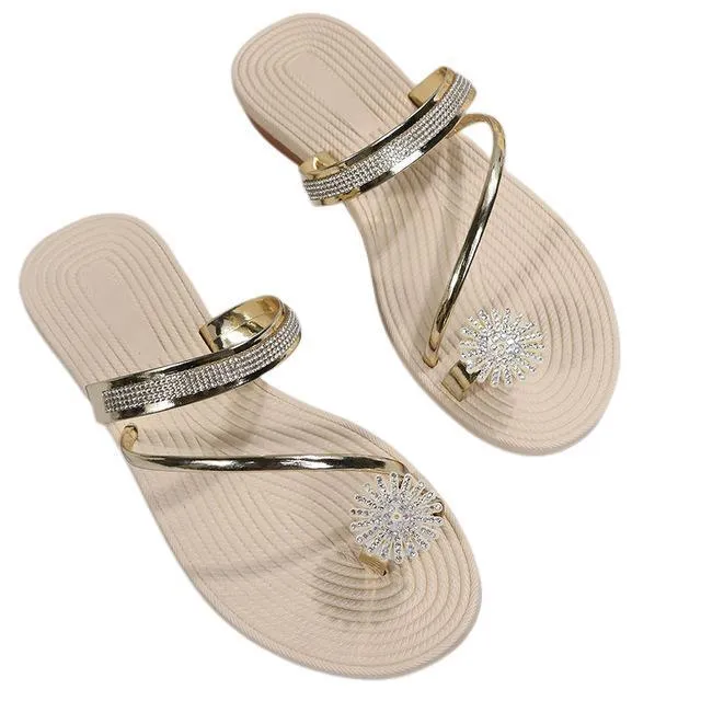Cuzcare Women Sandals Rhinestone Comfortable Soft Luxury Flat Sandals