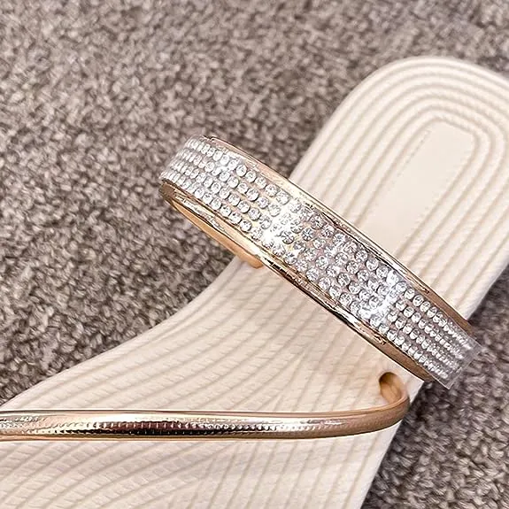 Cuzcare Women Sandals Rhinestone Comfortable Soft Luxury Flat Sandals