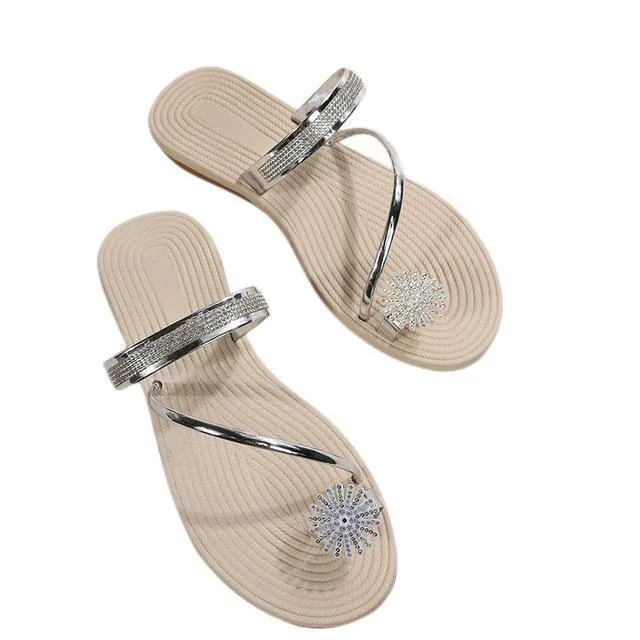 Cuzcare Women Sandals Rhinestone Comfortable Soft Luxury Flat Sandals