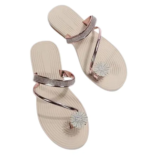 Cuzcare Women Sandals Rhinestone Comfortable Soft Luxury Flat Sandals