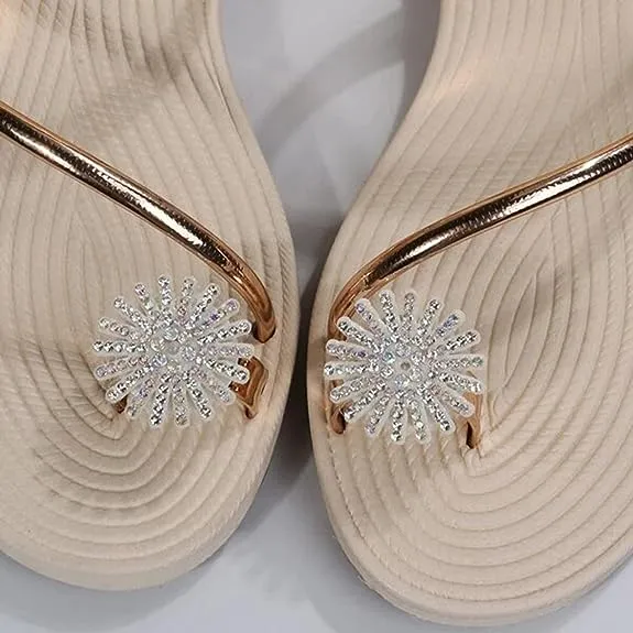 Cuzcare Women Sandals Rhinestone Comfortable Soft Luxury Flat Sandals