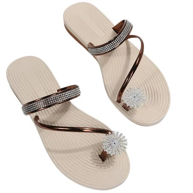 Cuzcare Women Sandals Rhinestone Comfortable Soft Luxury Flat Sandals