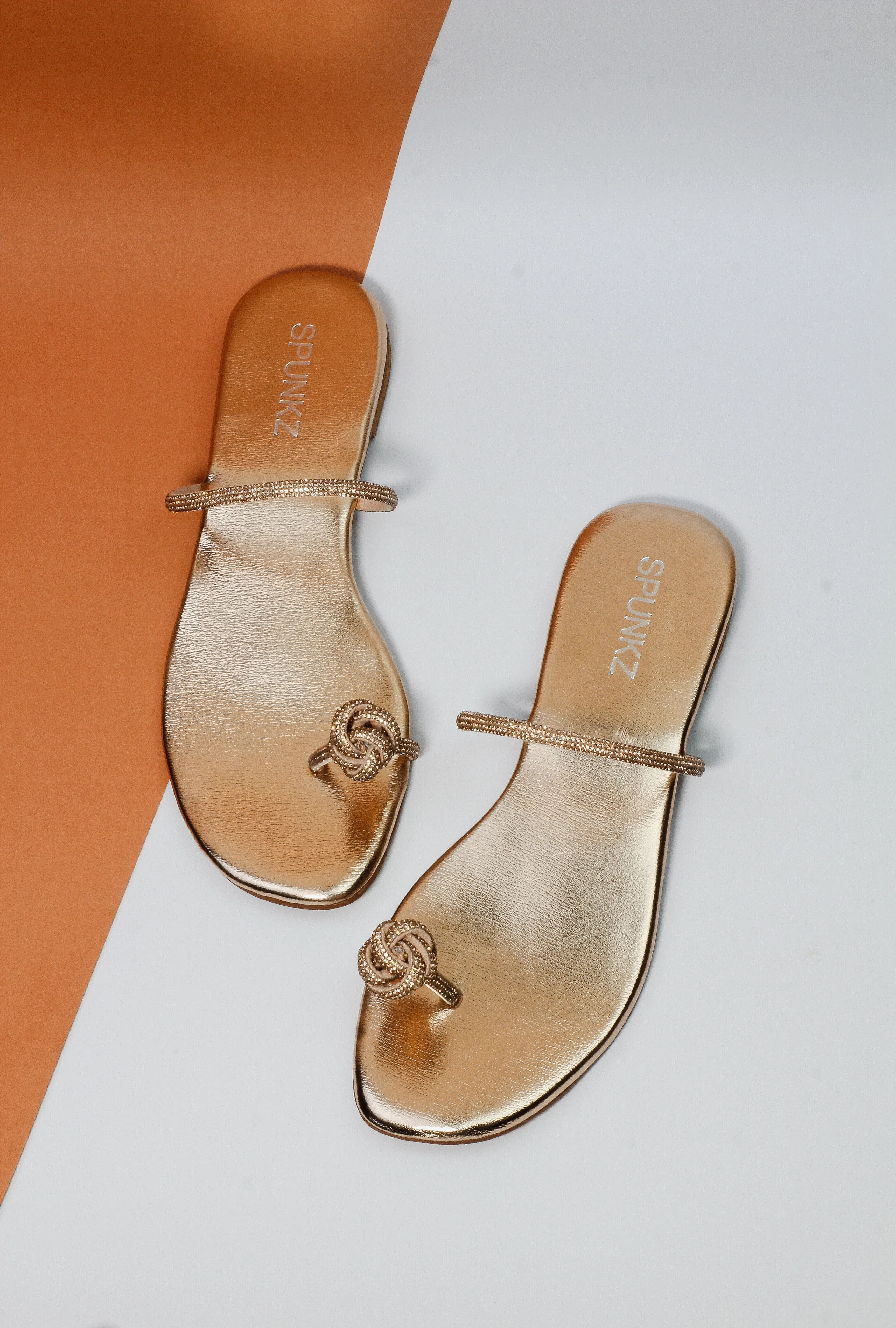 Cyra Metallic Gold Rhinestone Decor Braided Thong Sandals