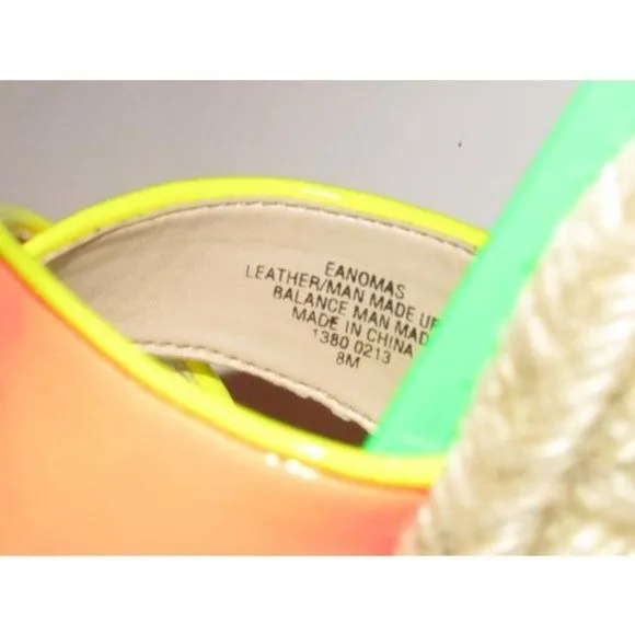 Enzo Angiolini Pink Yellow Green and Taupe Leather Wedge Sandals