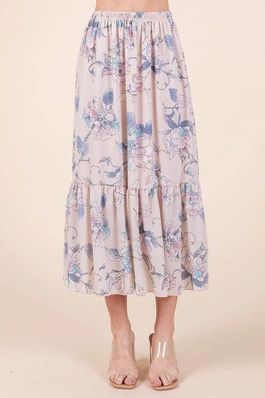 Floral Print Skirt Set with Tie Back Blouse