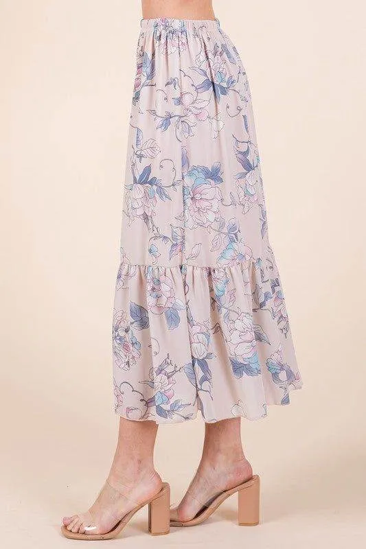 Floral Print Skirt Set with Tie Back Blouse