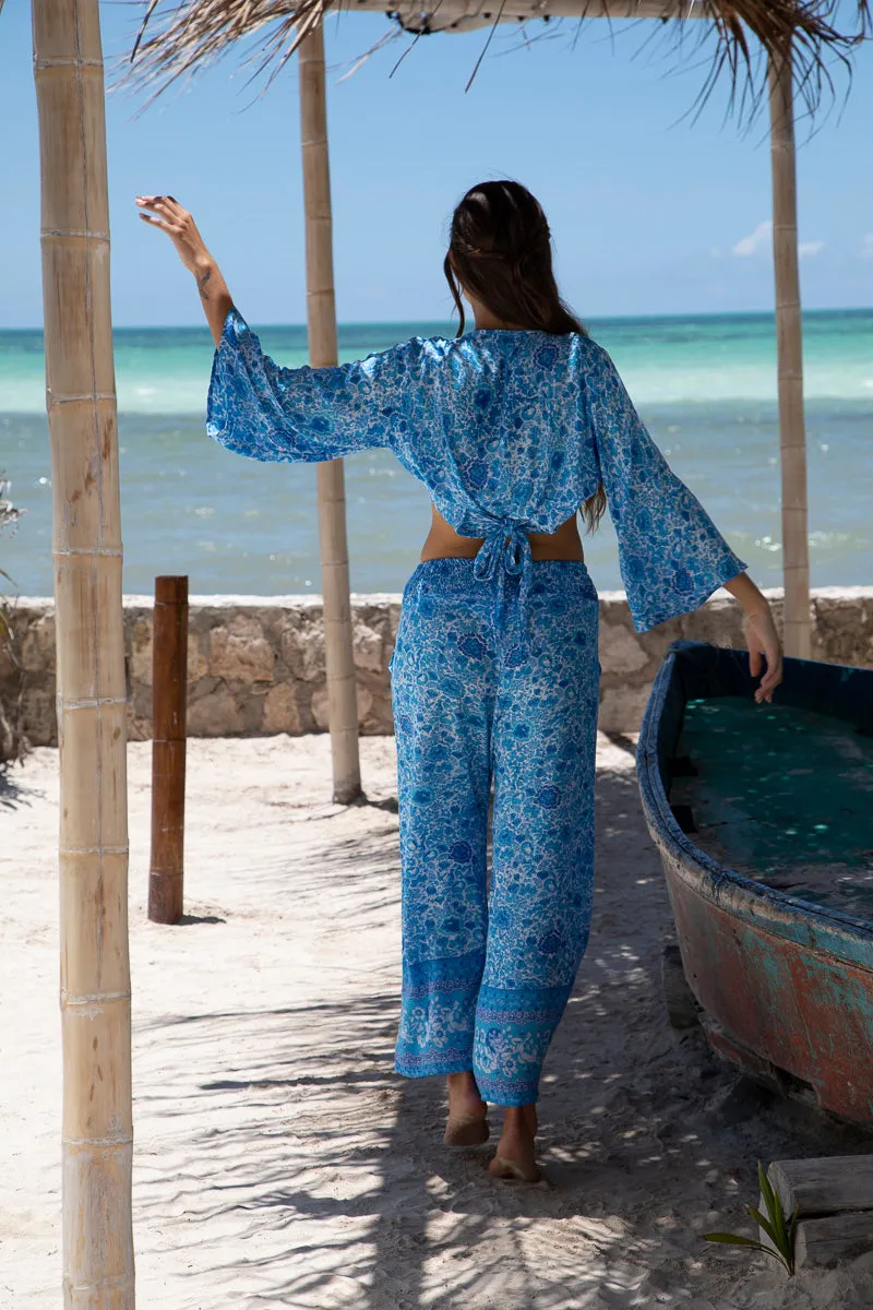 Gabrielle Wide Resort Pant in Premium Capri Blue Floral
