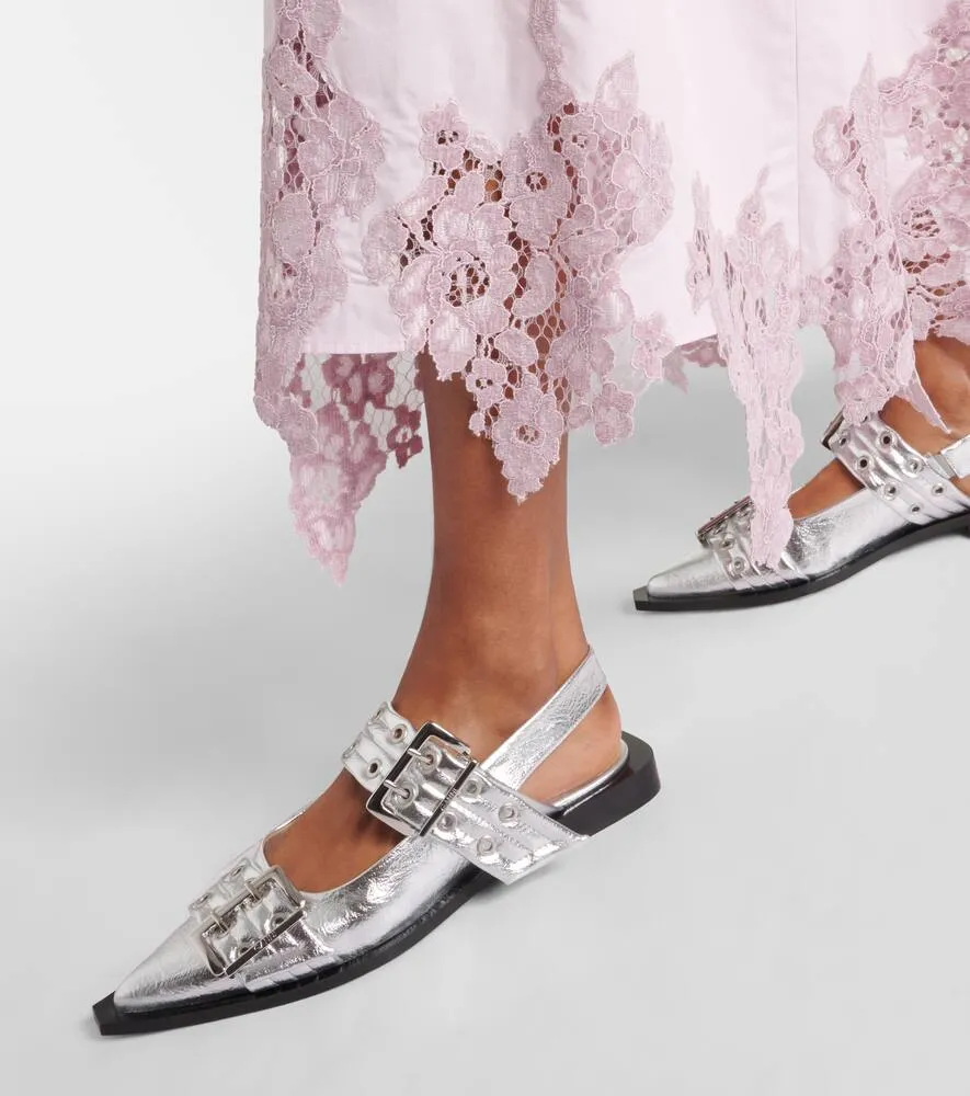 Ganni Metallic slingback flats