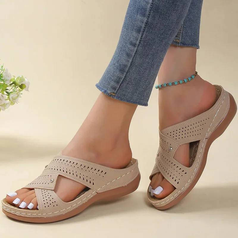 Hnzxzm Sandals Women New Summer Shoes Women Elegant Low Heels Sandals Summer Slippers Zapatos Mujer Wedge Heeled Sandals Female