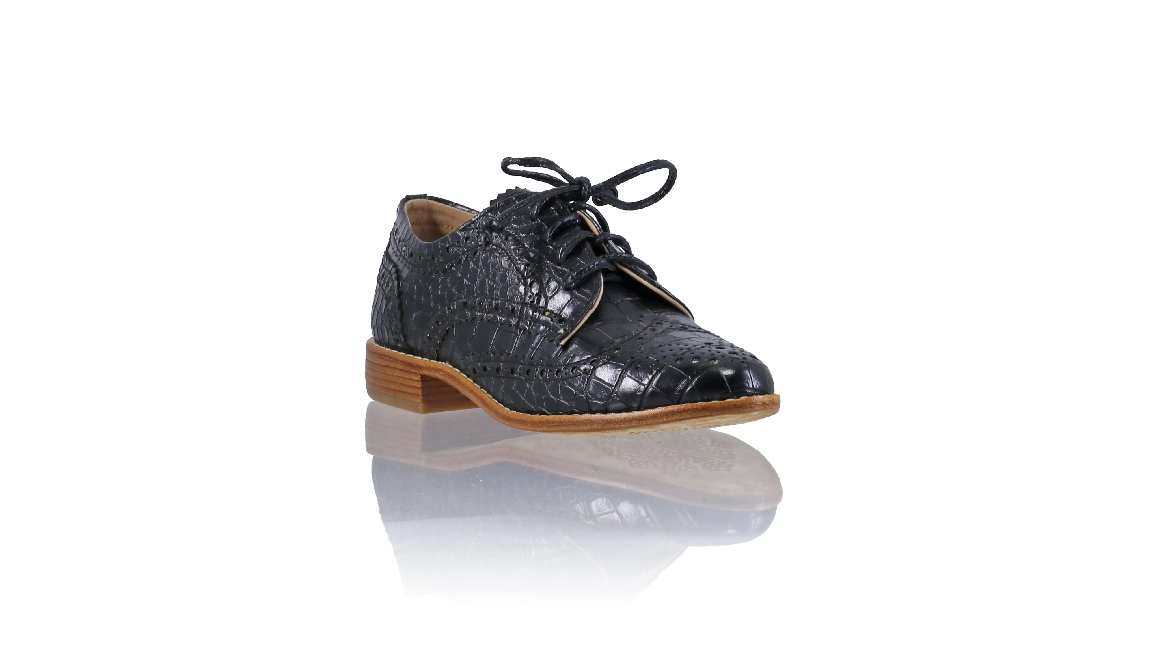 Mika 25mm Flat - Black Croco Faux Leather