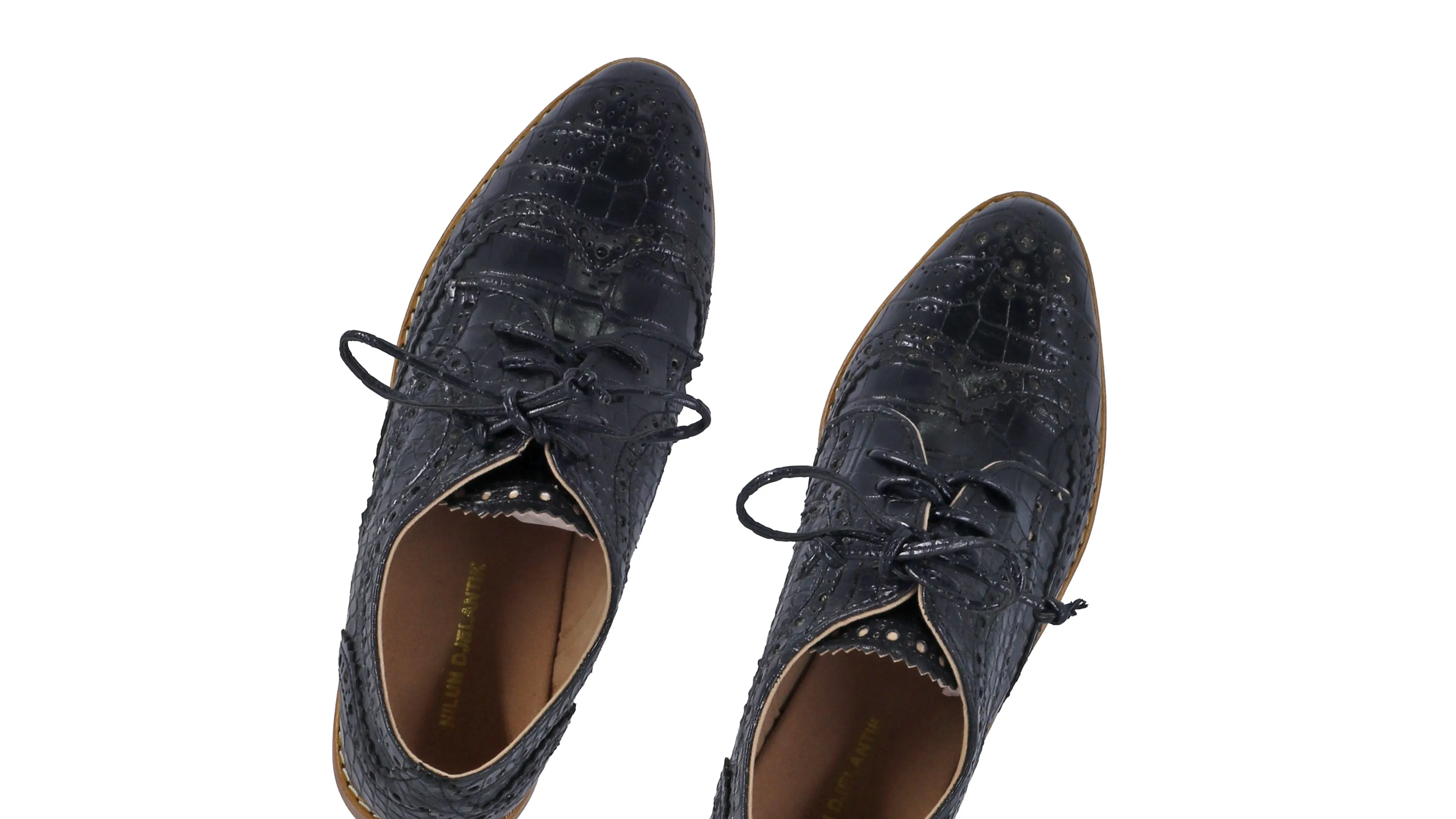 Mika 25mm Flat - Black Croco Faux Leather