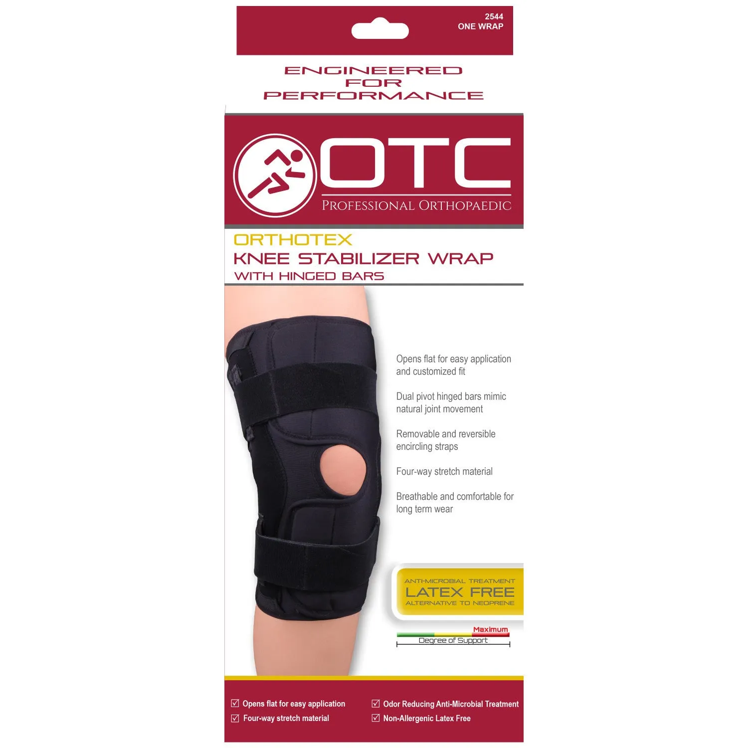 OTC Knee Stabilizer Wrap, Hinged Bars, Orthotex, Black