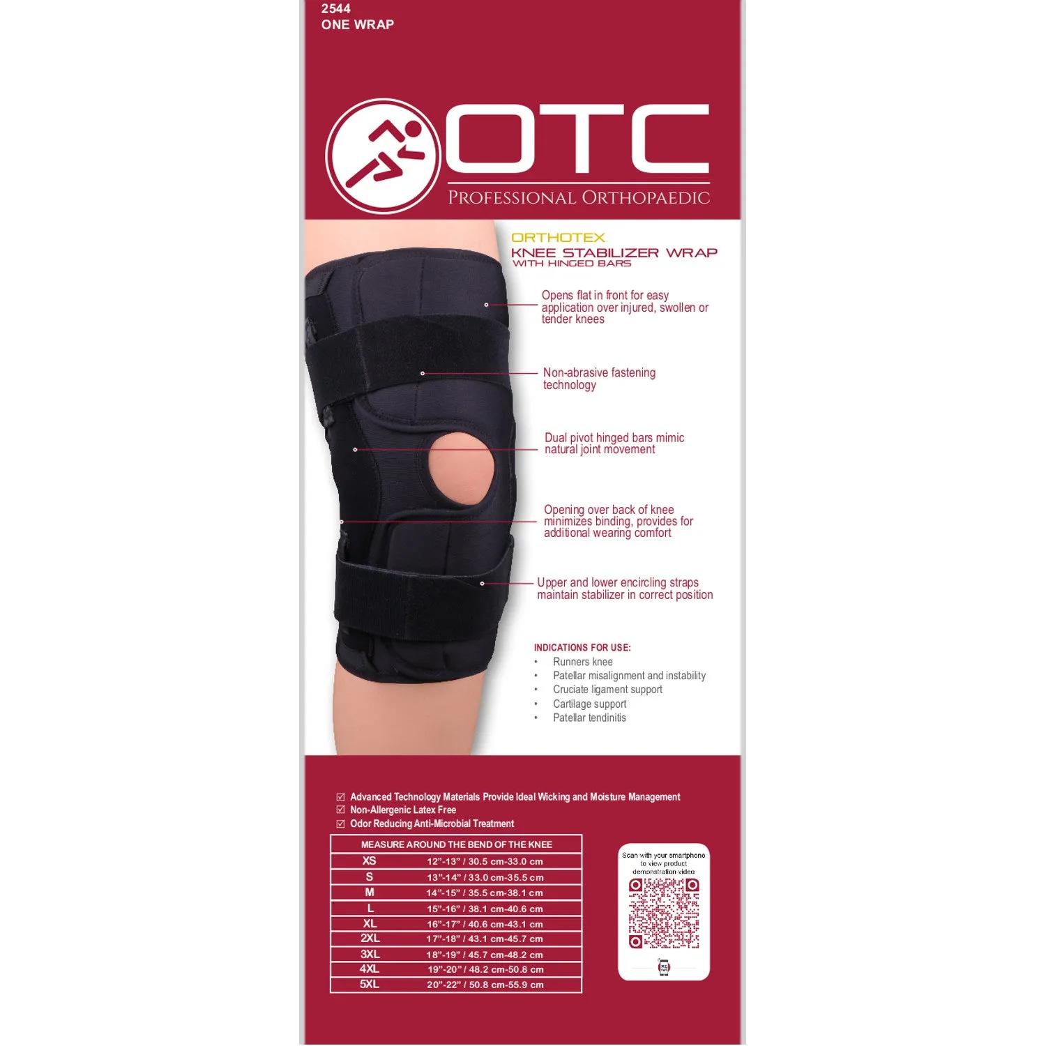 OTC Knee Stabilizer Wrap, Hinged Bars, Orthotex, Black