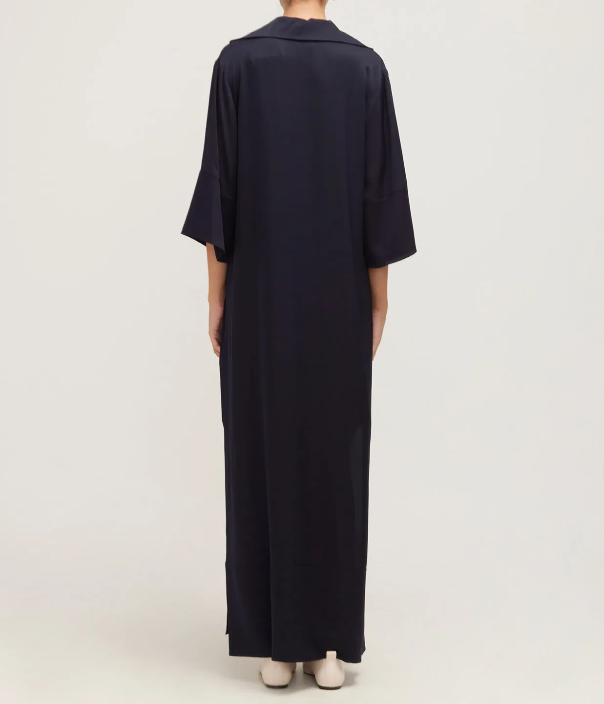 Serafino V-Neck Silk Dress in Navy