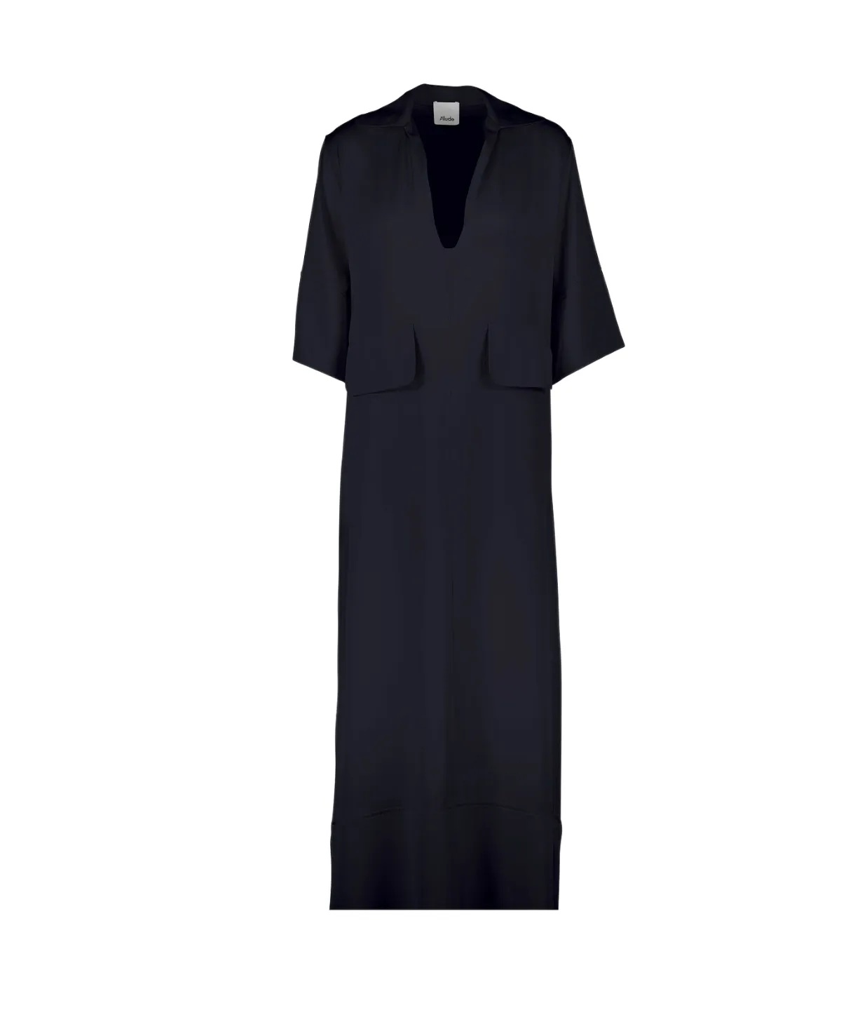 Serafino V-Neck Silk Dress in Navy