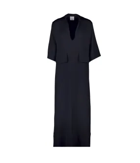 Serafino V-Neck Silk Dress in Navy