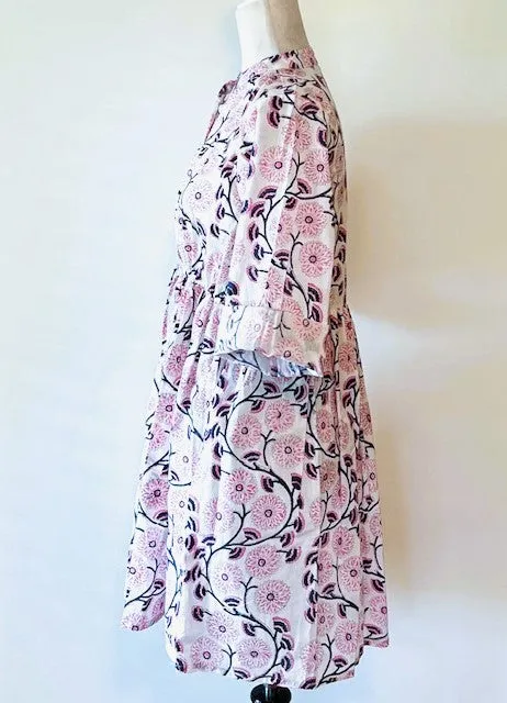 Short And Lively, Updated Block Print Cotton Dress (Pink)