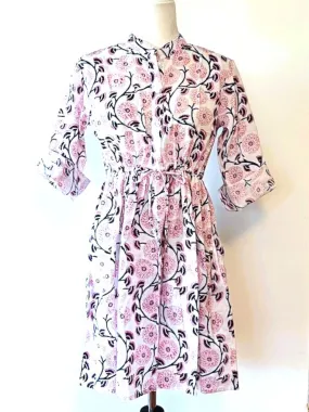 Short And Lively, Updated Block Print Cotton Dress (Pink)