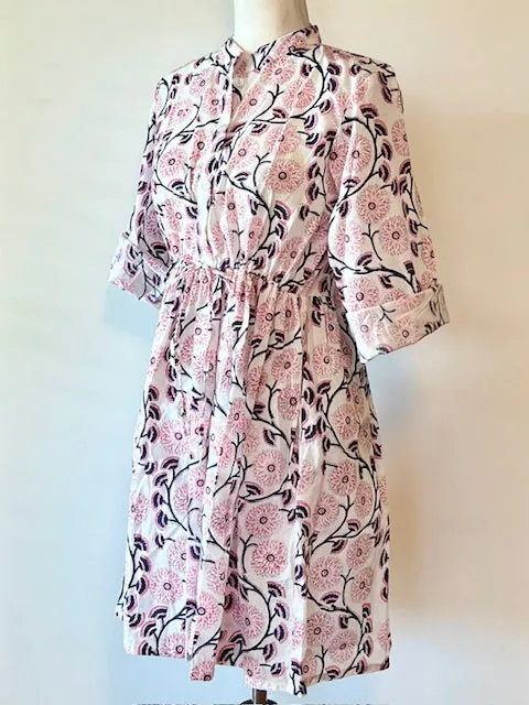 Short And Lively, Updated Block Print Cotton Dress (Pink)