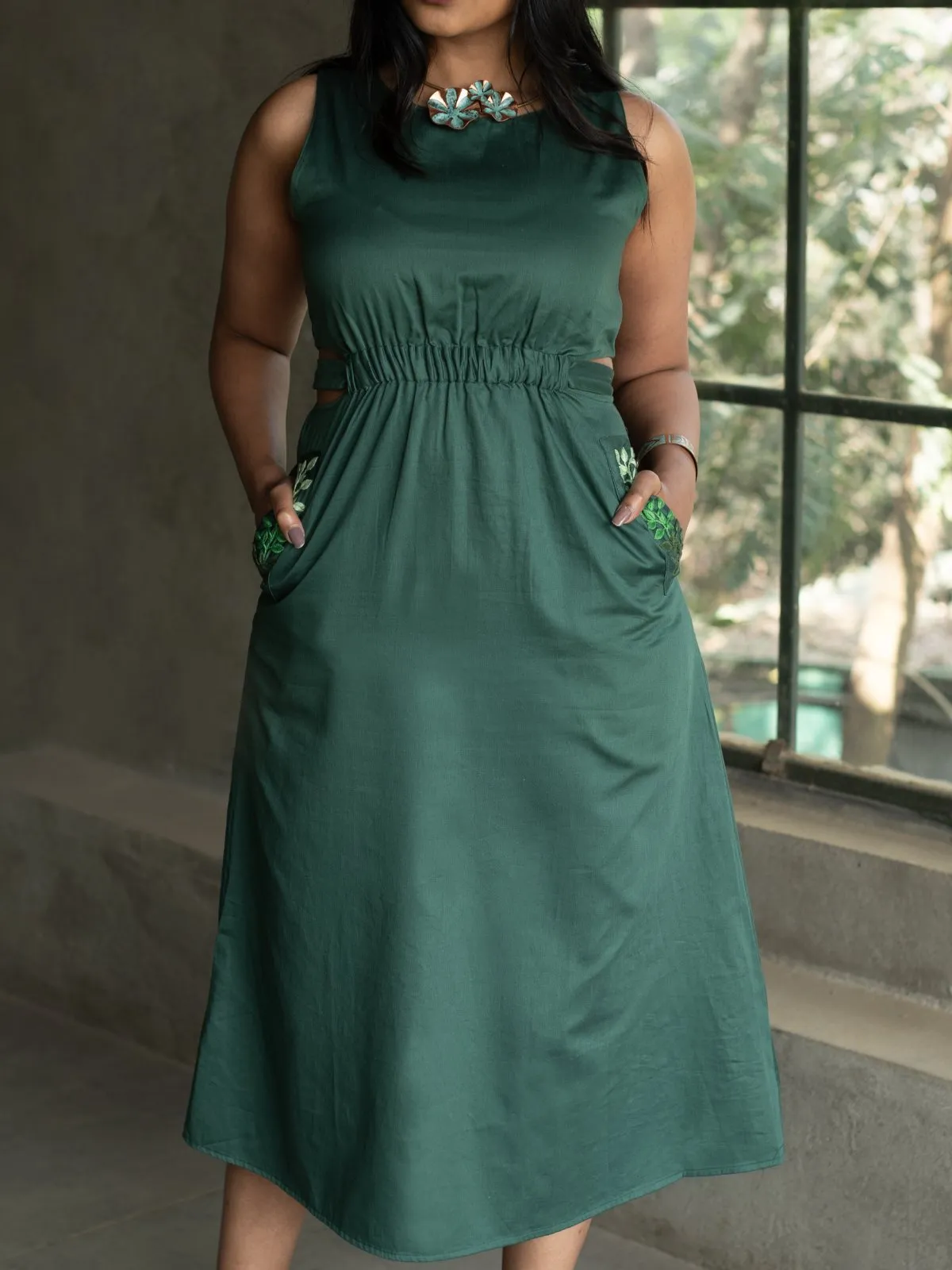 Side Slit Forest Dress - Green