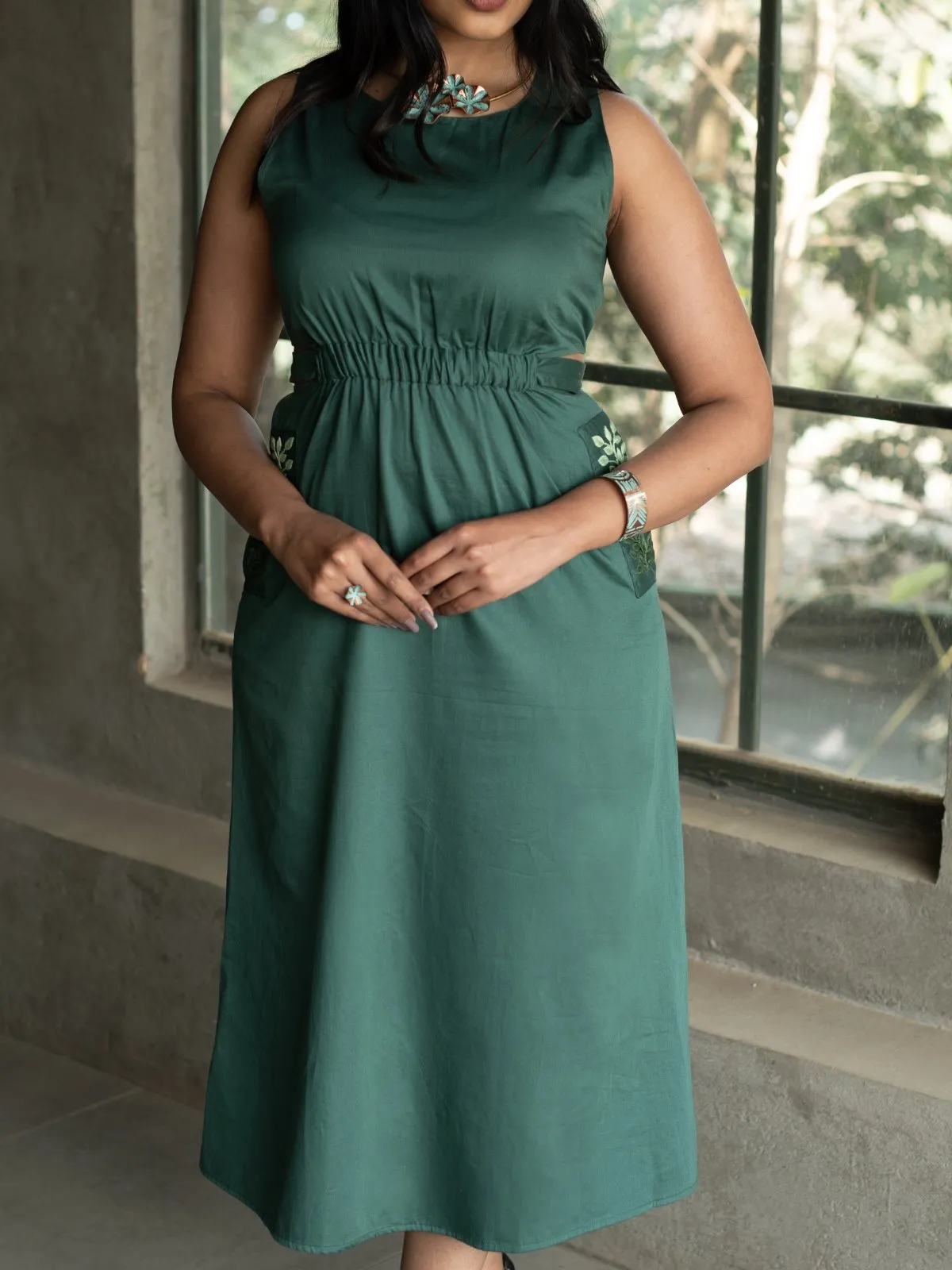 Side Slit Forest Dress - Green