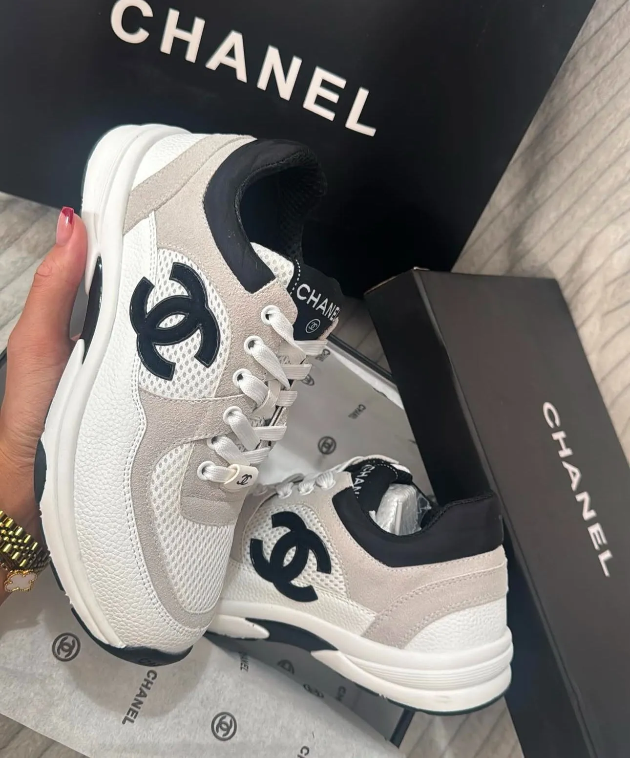 White/Black Logo CC Trainers