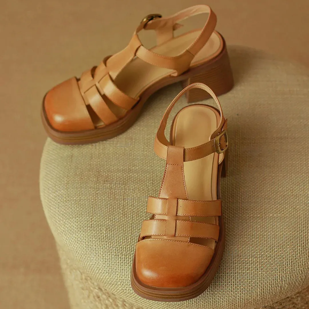 Women Rome Leather Summer High Heel Sandals