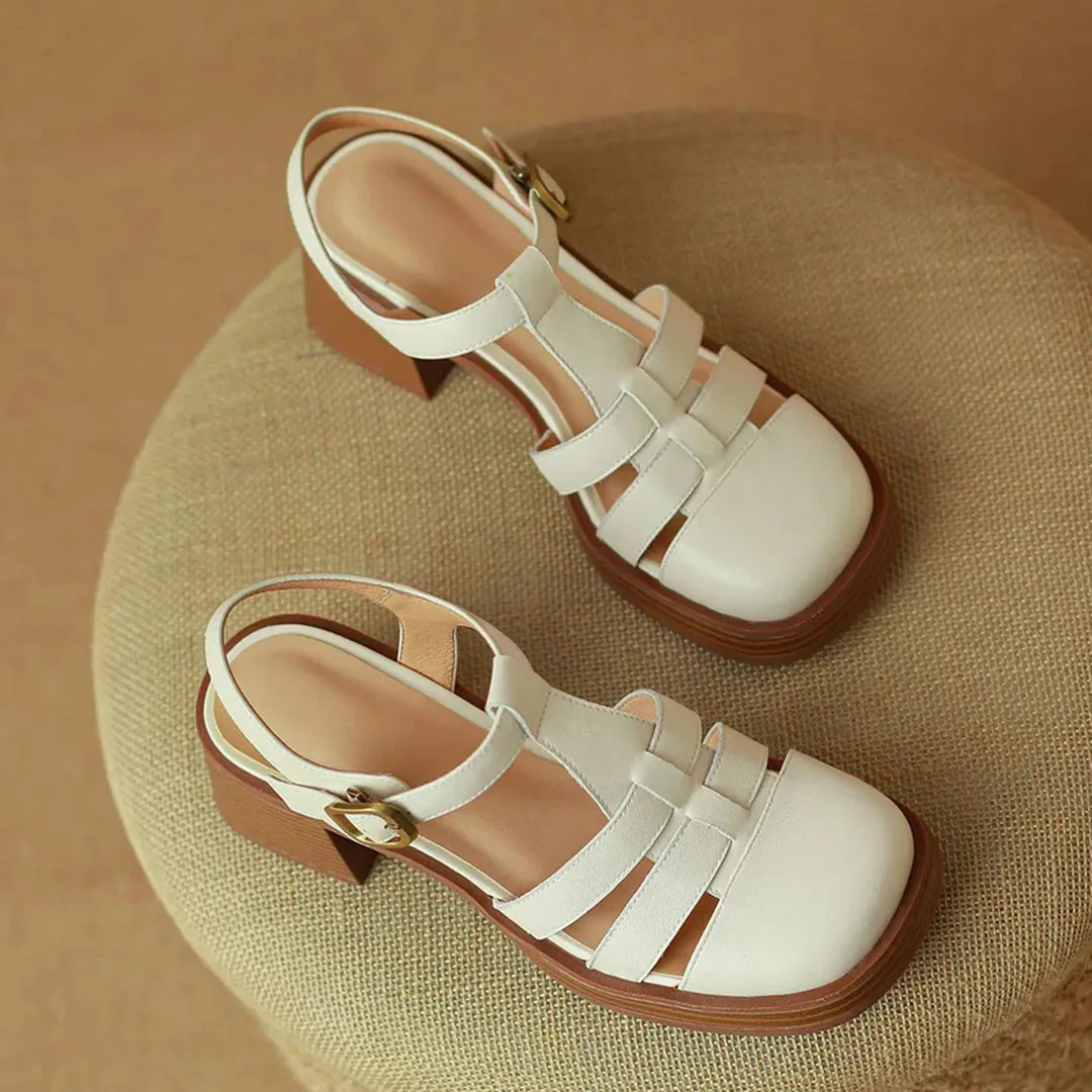 Women Rome Leather Summer High Heel Sandals