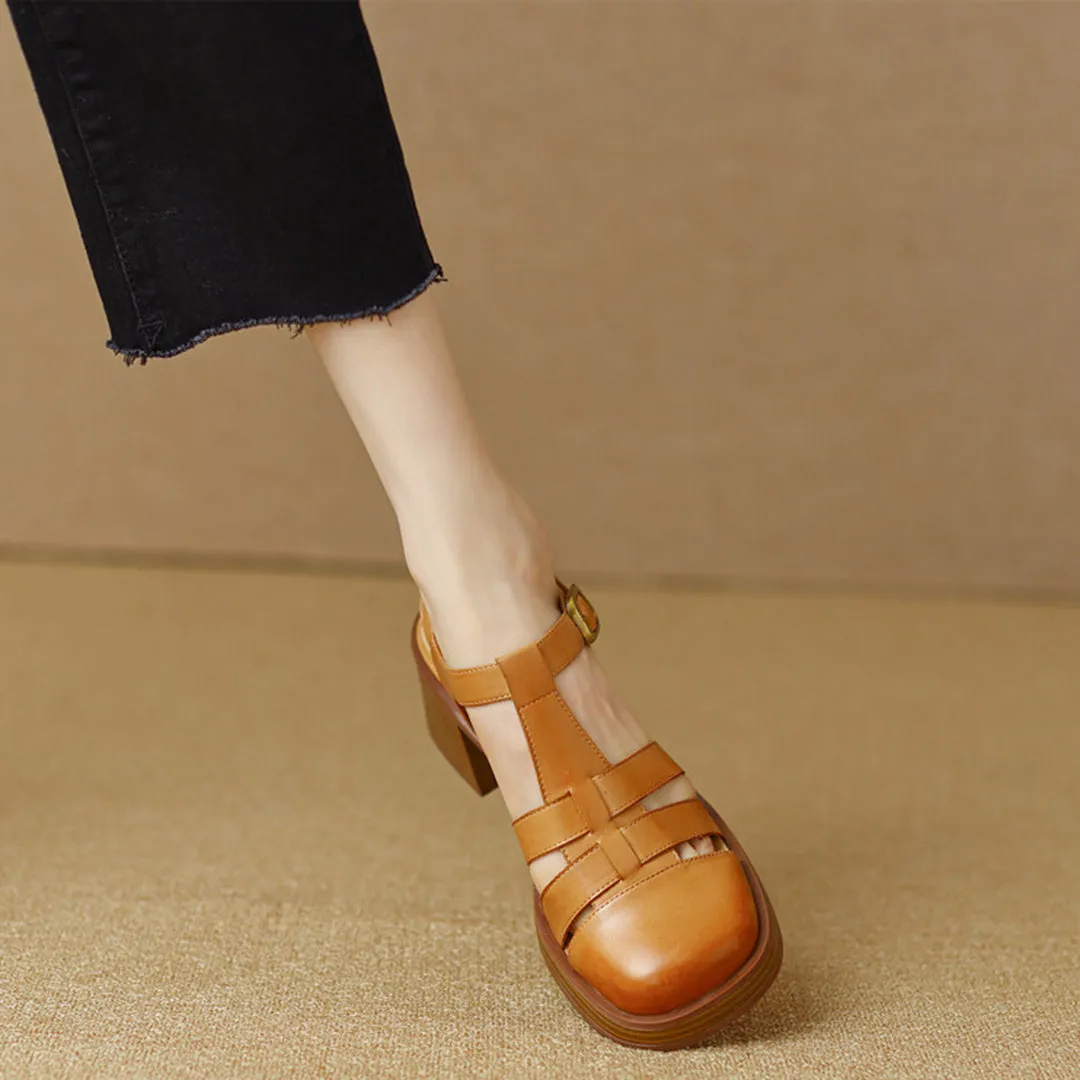 Women Rome Leather Summer High Heel Sandals