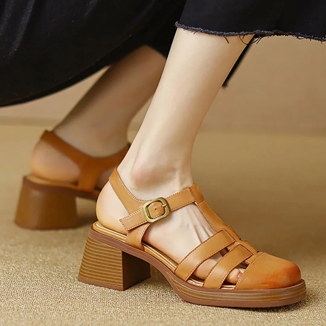 Women Rome Leather Summer High Heel Sandals