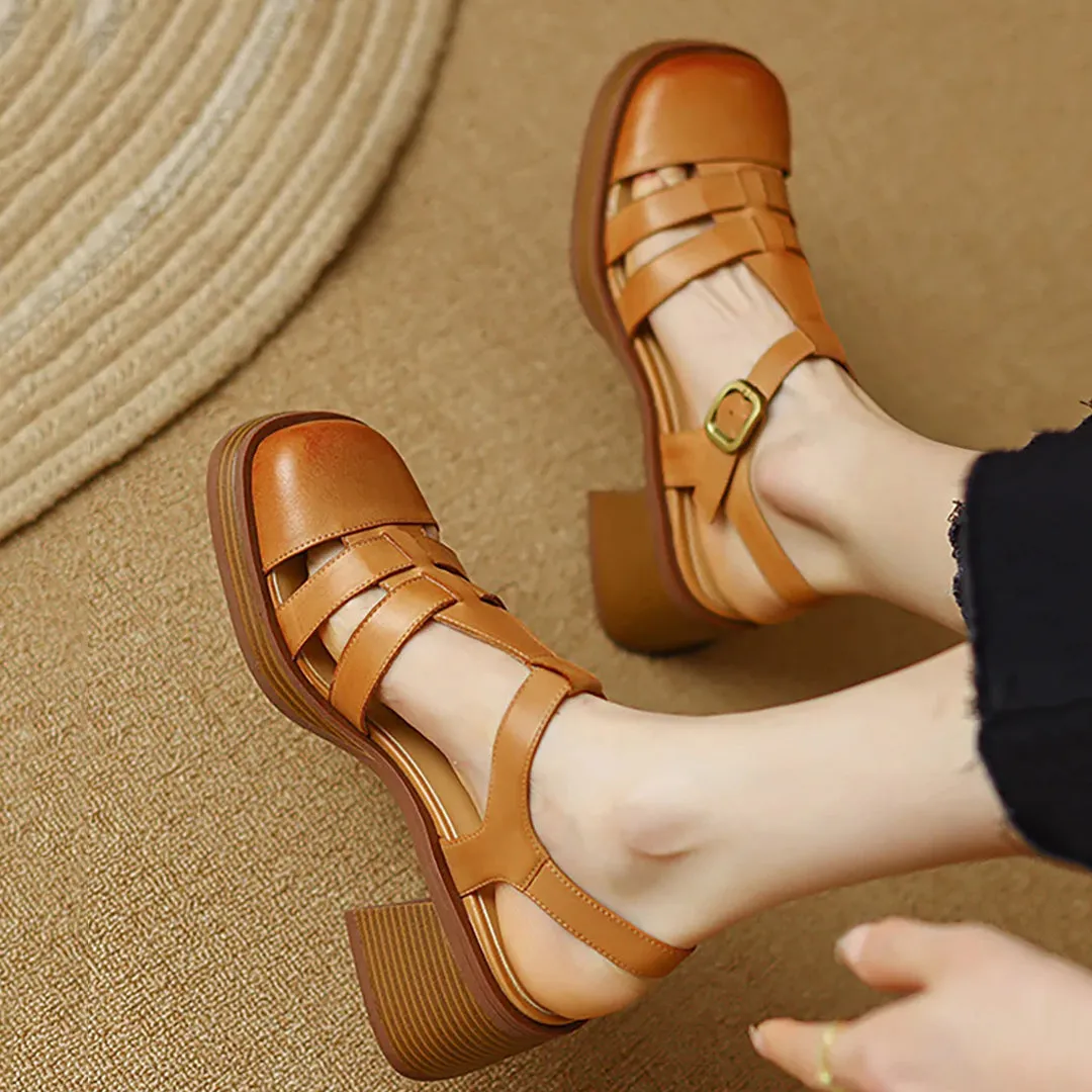 Women Rome Leather Summer High Heel Sandals